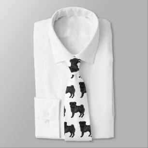 Cute Black Pug Dog Cartoon Illustrated Dog Pattern Tie