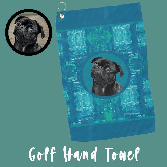 Cute Black Pug Face Charm | Unique Custom Dog Love Golf Towel (Creator Uploaded)