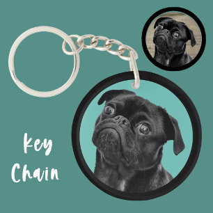 Cute Black Pug Face Charm   Unique Custom Dog Love Keychain
