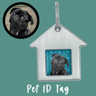 Cute Black Pug Face Charm Unique Custom Dog Love Pet ID Tag
