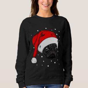 Cute black pug in christmas hat Long T-Shirt 410 Sweatshirt