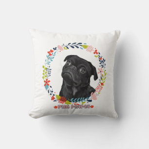 Cute Black Pug - Pug Mama  Throw Pillow