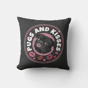Cute Black Pug Pugs and Kisses Throw Pillow