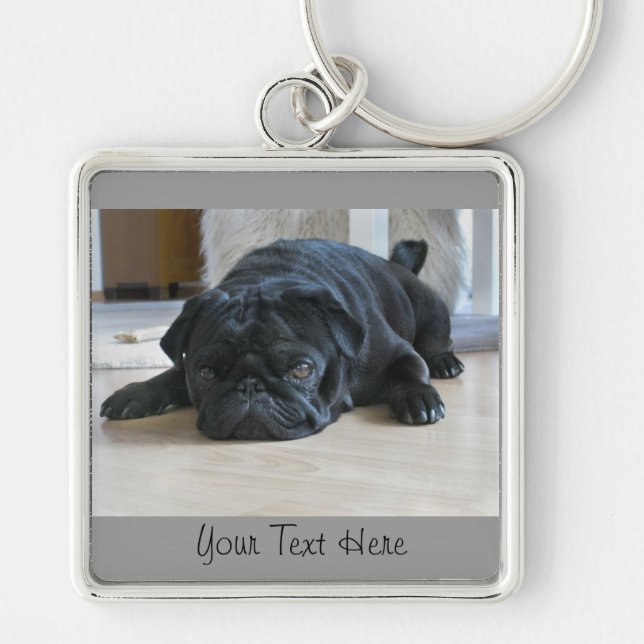 Cute Black Pug Puppy Keychain (Front)