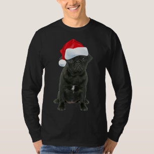 Cute Black Pug Santa Hat Funny Matching Christmas  T-Shirt