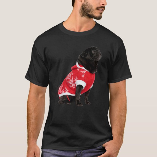 Cute Black Pug Santa Hat Red Sweater Image Christm (Front)