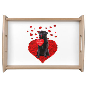 Cute Black Pug wishing Happy Valentine's day Serving Tray