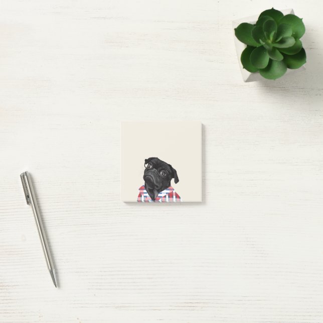Cute Black Pug with Glasses Post-it Notes (Office)