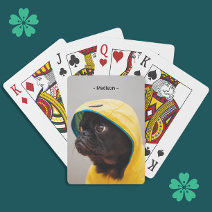 Cute Black Pug Yellow Raincoat Monogram Playing Cards
