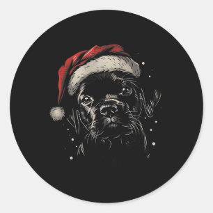 Cute Black Puppy Lab Santa Hat Xmas Dog Labrador R Classic Round Sticker