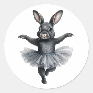 Cute black rabbit ballerina dancing ballet classic round sticker