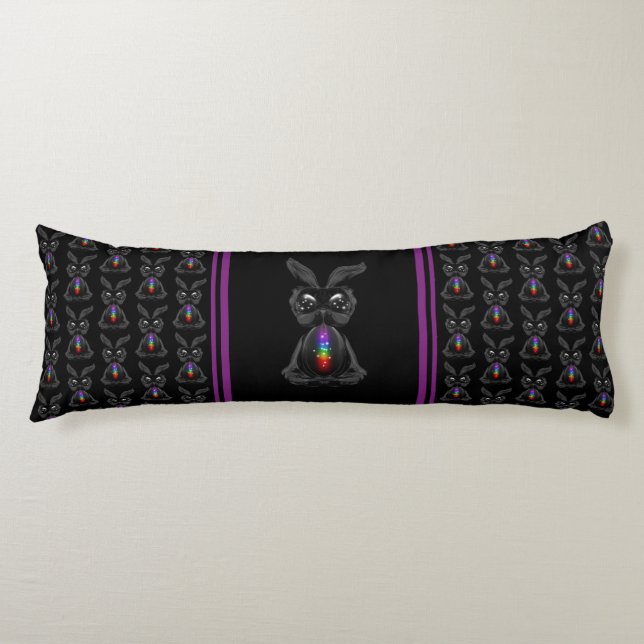Cute Black Rabbit with Chakra Rainbow Soul Body Pillow (Front)