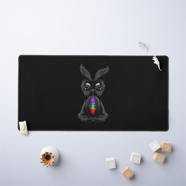 Cute Black Rabbit with Chakra Rainbow Soul Desk Mat (Kids Table)