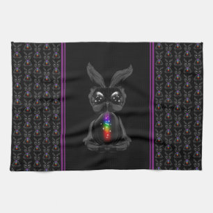 Cute Black Rabbit with Chakra Rainbow Soul Kitchen Towel