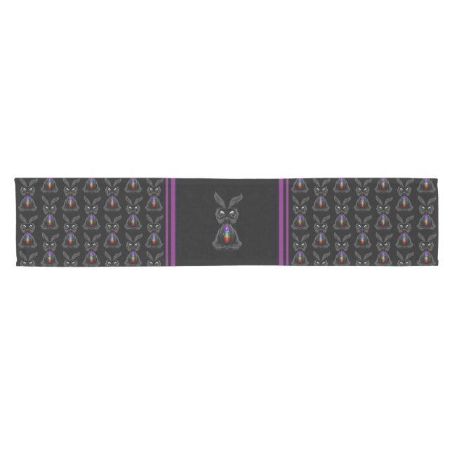 Cute Black Rabbit with Chakra Rainbow Soul Short Table Runner (Horizontal)