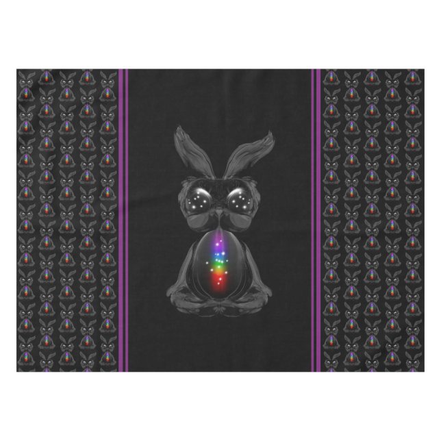 Cute Black Rabbit with Chakra Rainbow Soul Tablecloth (Front (Horizontal))