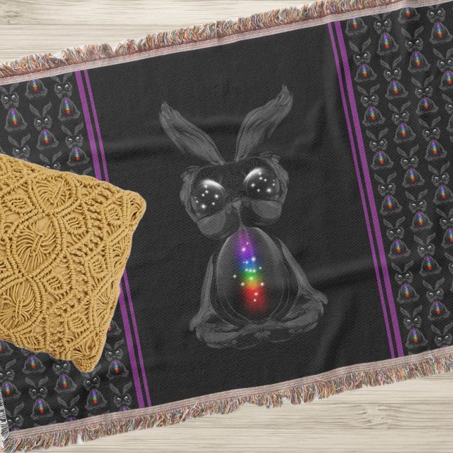 Cute Black Rabbit with Chakra Rainbow Soul Throw Blanket (Creator Uploaded)