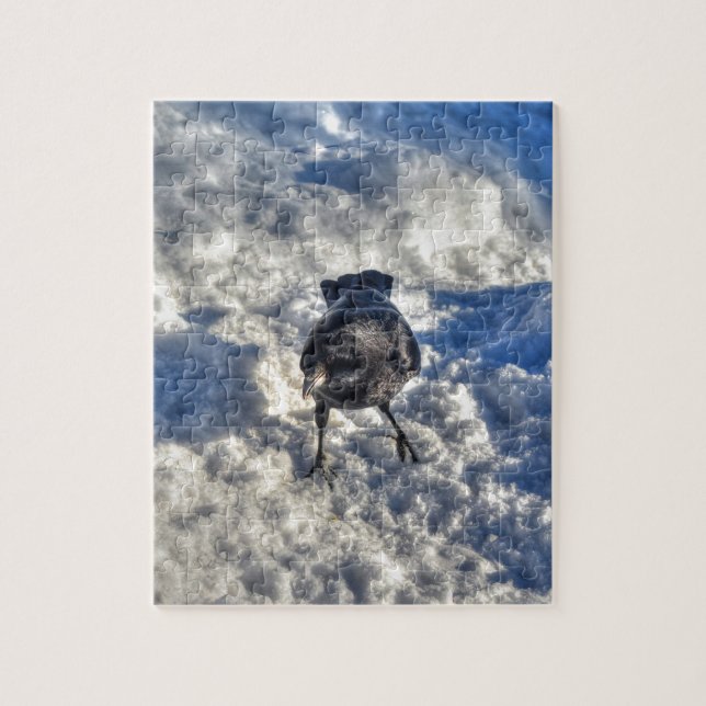 Cute Black Raven in the Snow Photo Jigsaw Puzzle (Vertical)