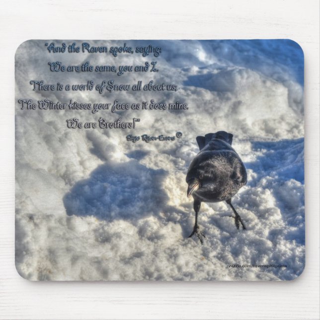 Cute Black Raven in the Snow Photo Mouse Pad (Front)