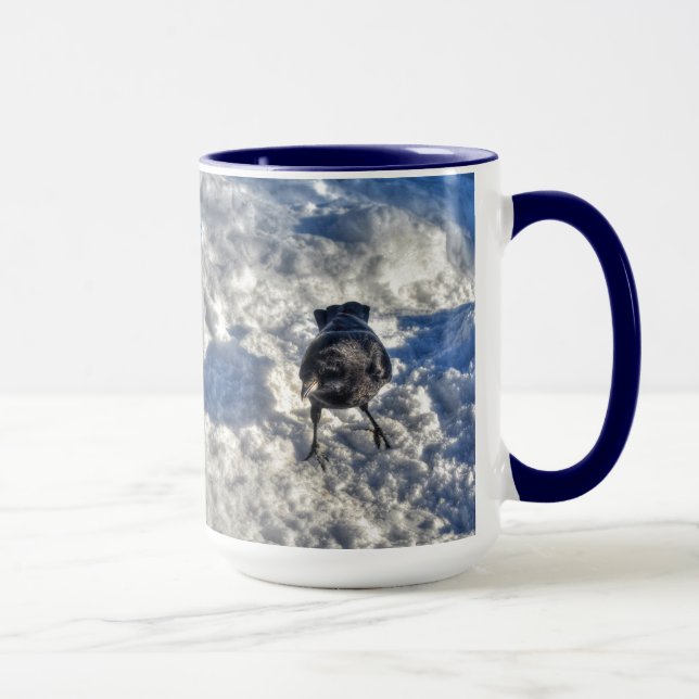 Cute Black Raven in the Snow Photo Mug (Right)