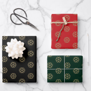 Cute black red green gold snowflakes Christmas Wrapping Paper Sheet