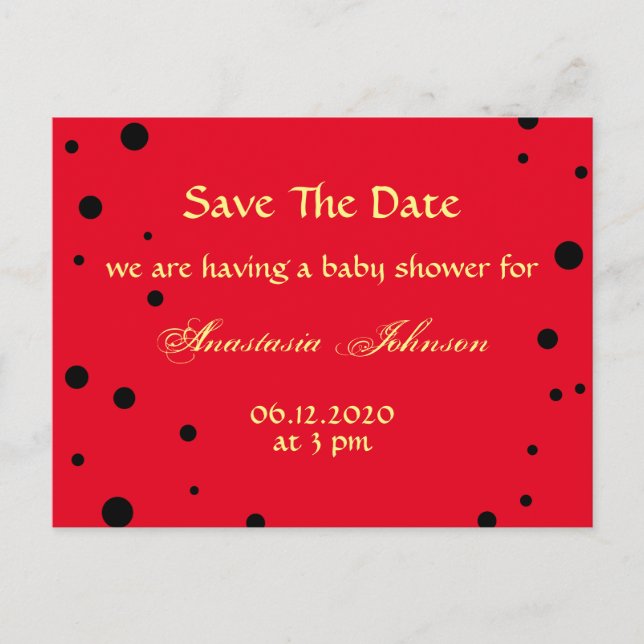 Cute Black Red Ladybug Save The Date Baby Shower Announcement Postcard (Front)