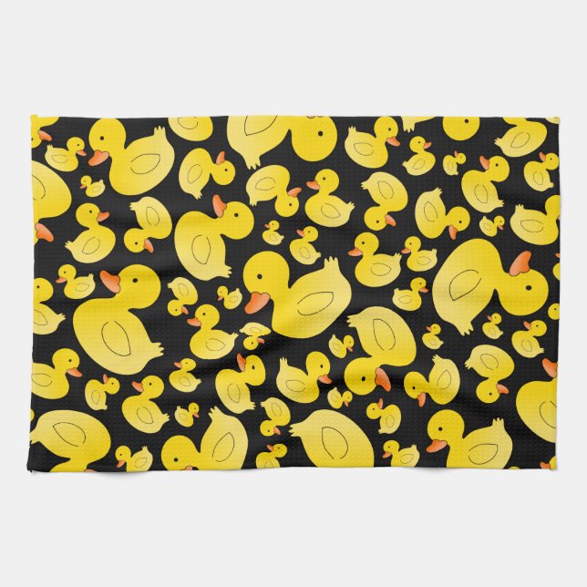 Cute black rubber ducks kitchen towel (Horizontal)