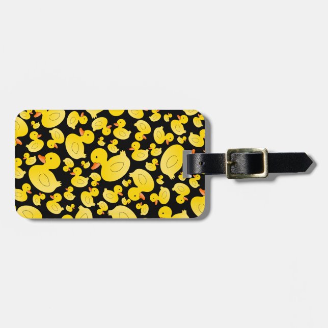 Cute black rubber ducks luggage tag (Front Horizontal)