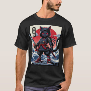 Cute Black Samurai Cat T-Shirt