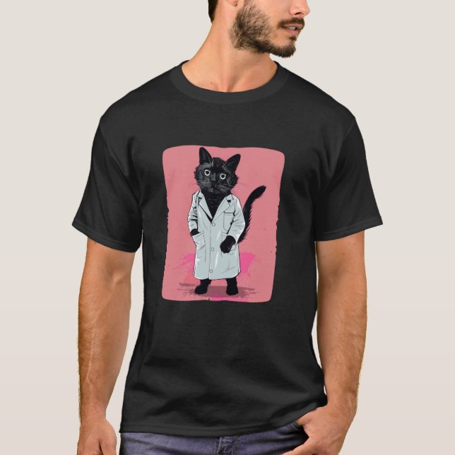 Cute black Science Cat for Experiments Lovers T-Shirt (Front)