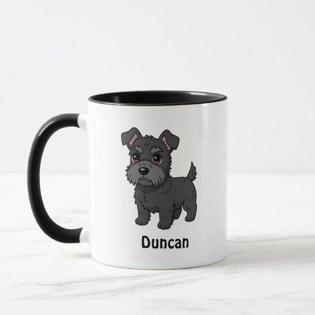 Cute Black Scottish Terrier Dog Custom Name Mug (Left)