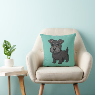 Cute Black Scottish Terrier Dog Green Throw Pillow