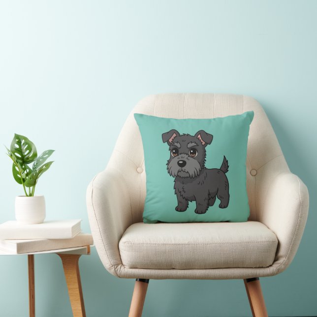 Cute Black Scottish Terrier Dog Green Throw Pillow (Chair)