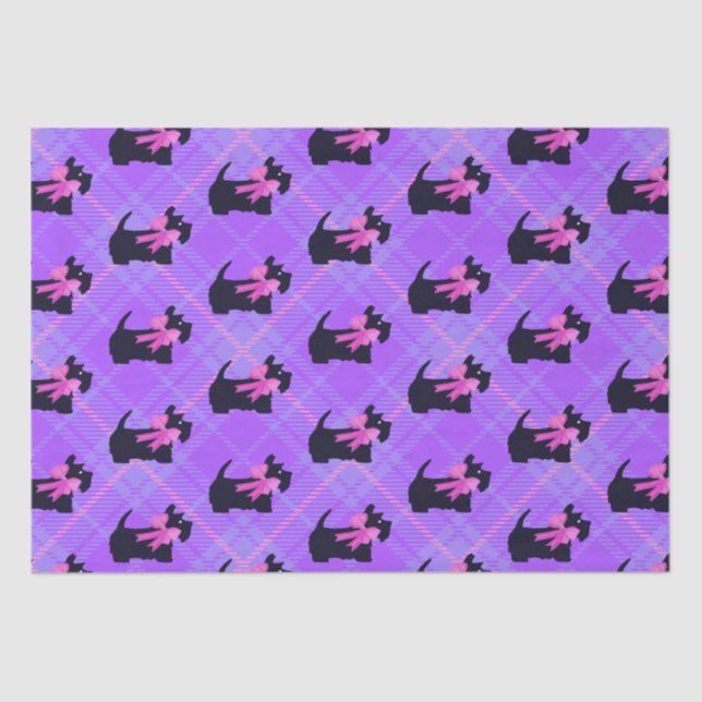 Cute Black Scottish Terrier Dog Plaid Christmas Tissue Paper (Front)