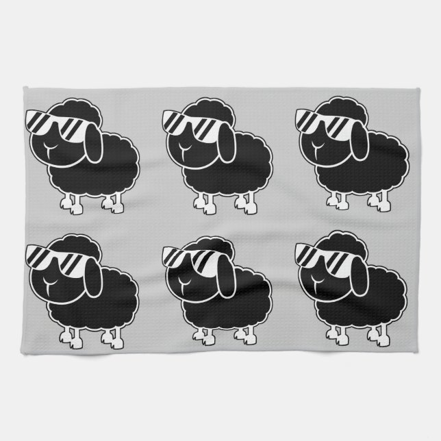 Cute Black Sheep Cartoon Kitchen Towel (Horizontal)