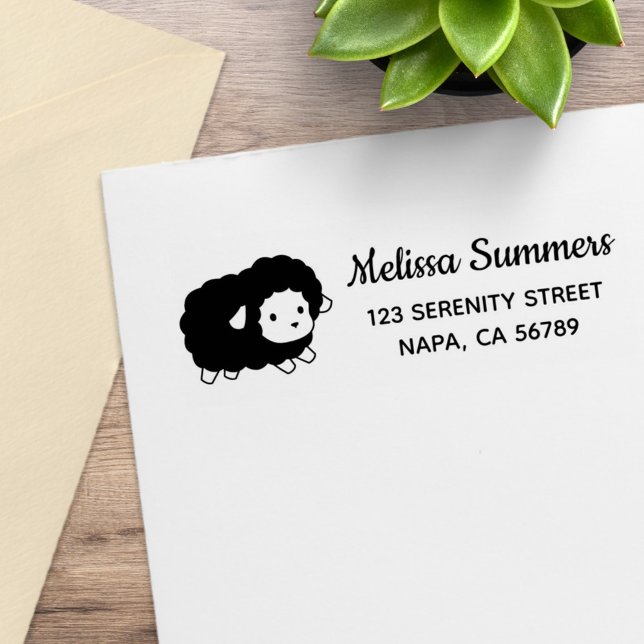 Cute Black Sheep Ewe Return Address Rubber Stamp (Creator Uploaded)