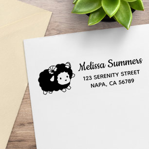 Cute Black Sheep Ram Return Address Rubber Stamp