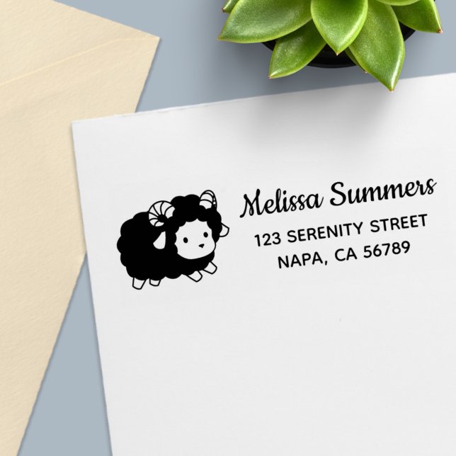Cute Black Sheep Ram Return Address Self-inking Stamp (Creator Uploaded)