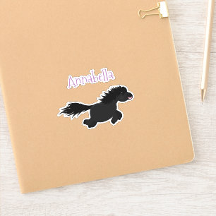 Cute black shetland pony cartoon illustration