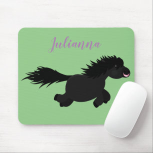 Cute black shetland pony cartoon illustration mouse pad