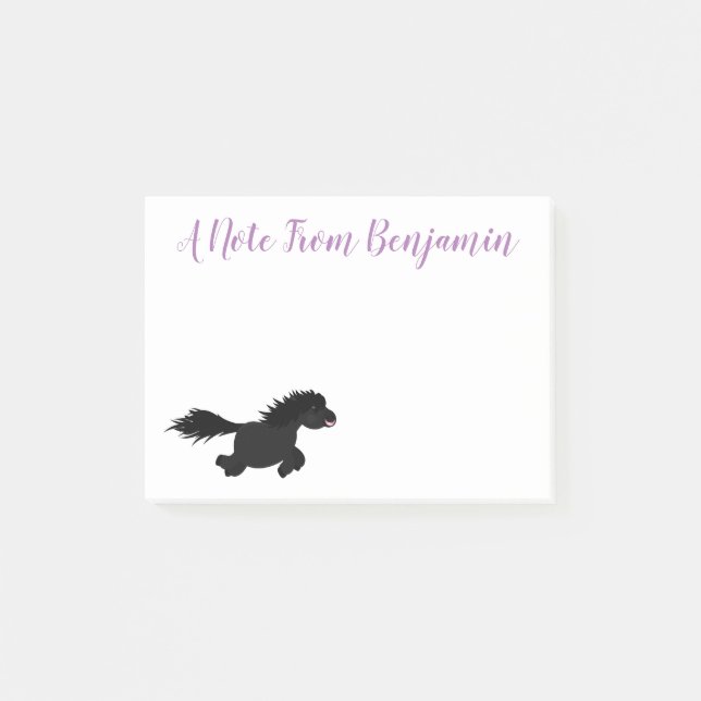 Cute black shetland pony cartoon illustration post-it notes (Front)