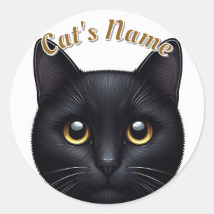 Cute Black Shorthaired Cat • Personalized Classic Round Sticker