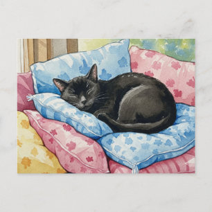 Cute Black Sleeping Cat Pillows Postcard