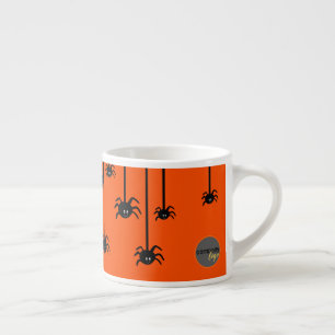 CUTE BLACK SPIDERS HALLOWEEN BUSINESS LOGO ORANGE ESPRESSO CUP