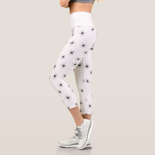 Cute Black Spieder Pattern White Capri Leggings