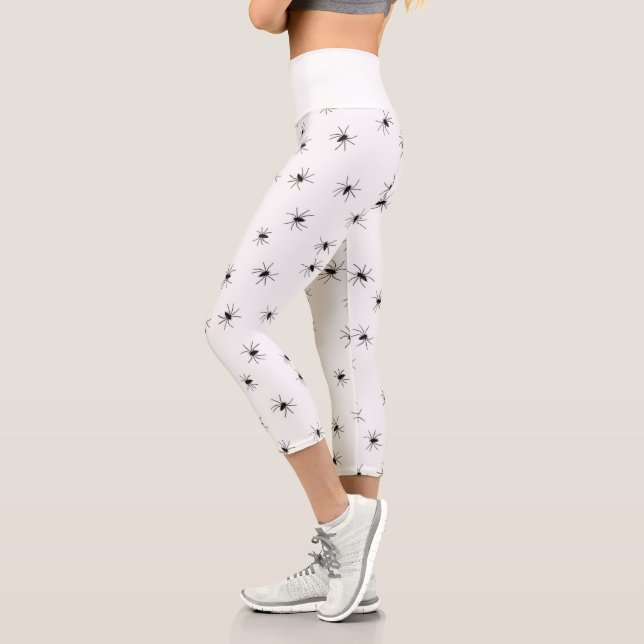 Cute Black Spieder Pattern White Capri Leggings (Left)