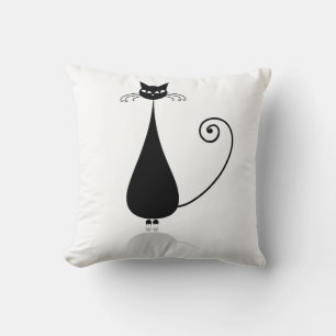 Cute Black Stylized Cats Throw Pillow