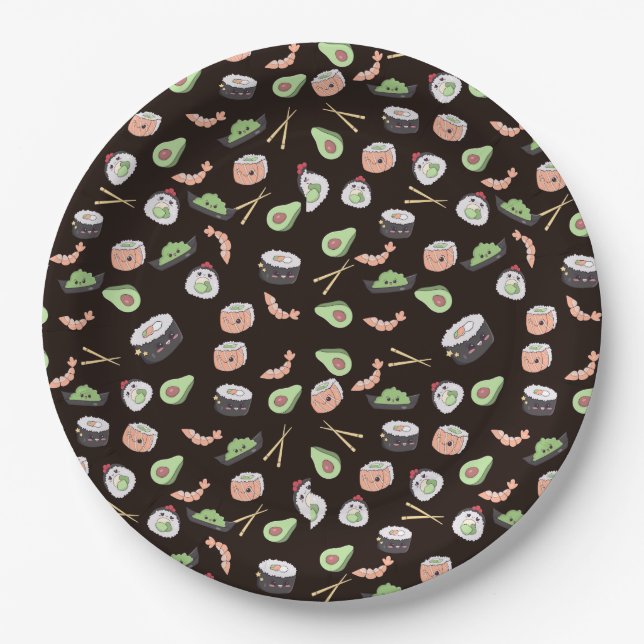 Cute black Sushi pattern Paper Plate (Front)