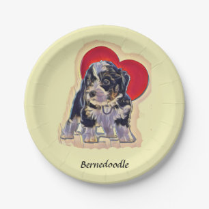 Cute Black Tan Bernedoodle Paper Plate