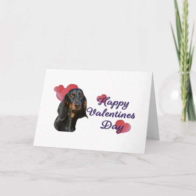 Cute Black Tan Dachshund Valentine's Day Hearts Card (Front)